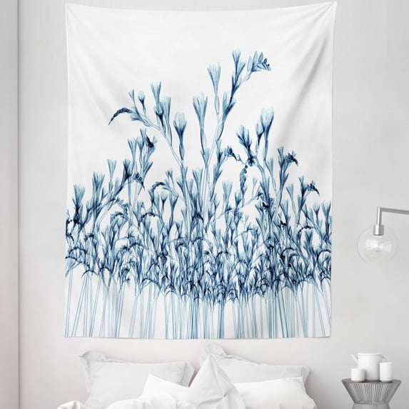 Teal White Tapestry, Various Sized Flowers in Nature Bottom to Top X-ray Image Creative Design, Fabric Wall Hanging Decor for Bedroom Living Room Dorm, 5 Sizes, Teal White, by Ambesonne