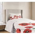 thumbnail image 4 of Ambesonne Floral Quilted Bedspread Set 2 Pcs, Natural Poppy Garden, Twin Size, Orange Green, 4 of 6