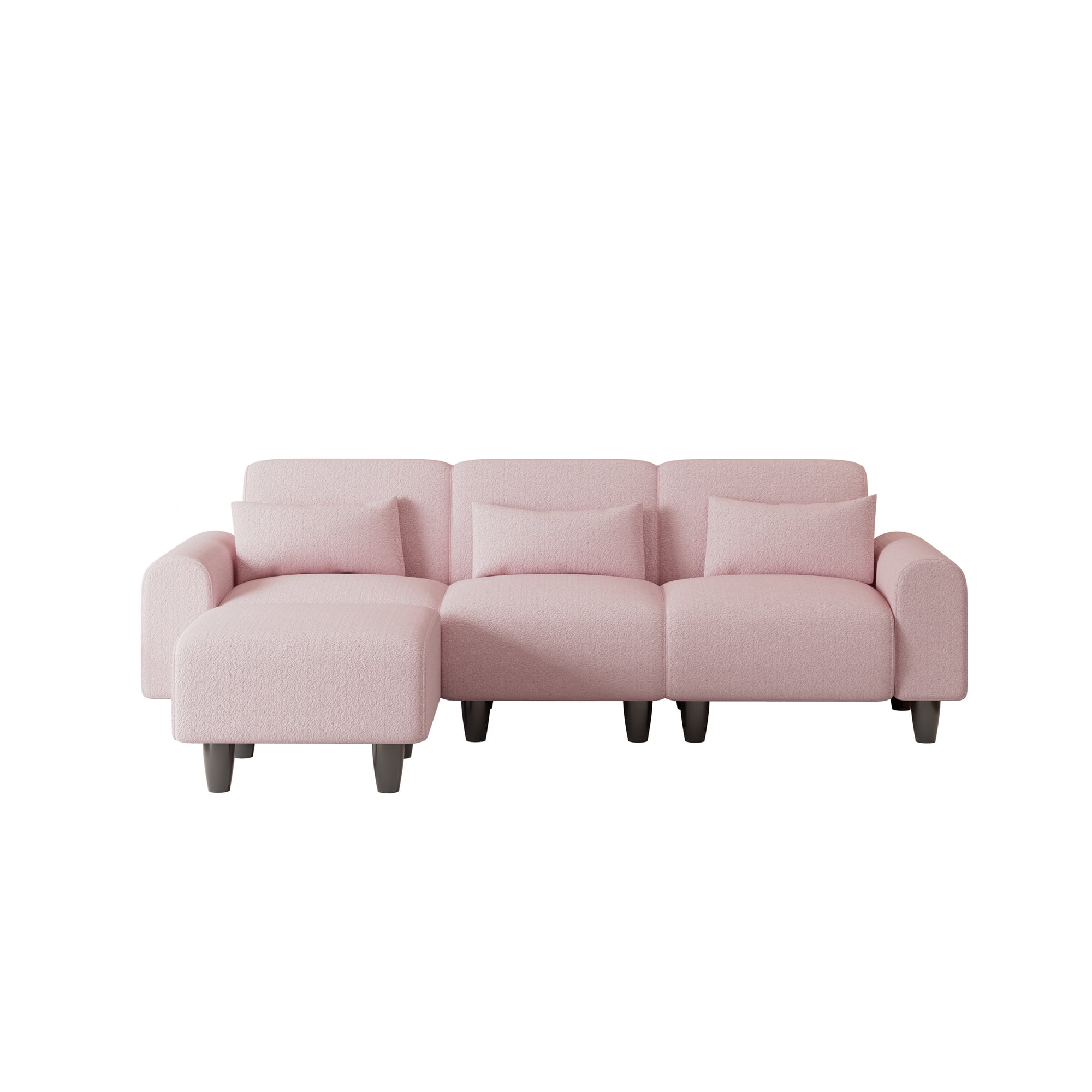 Aukfa 85" Reversible Sectional Sofa, Deep Seat Couch with Chaise for Living Room, 3 Pillows, Pink