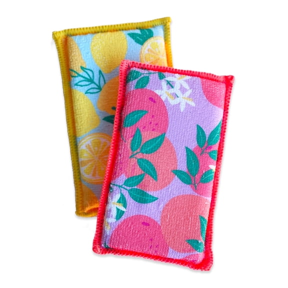 Bright Box Microfiber Sponges, 2ct – Fruit Print, Chemical-Free & Reusable