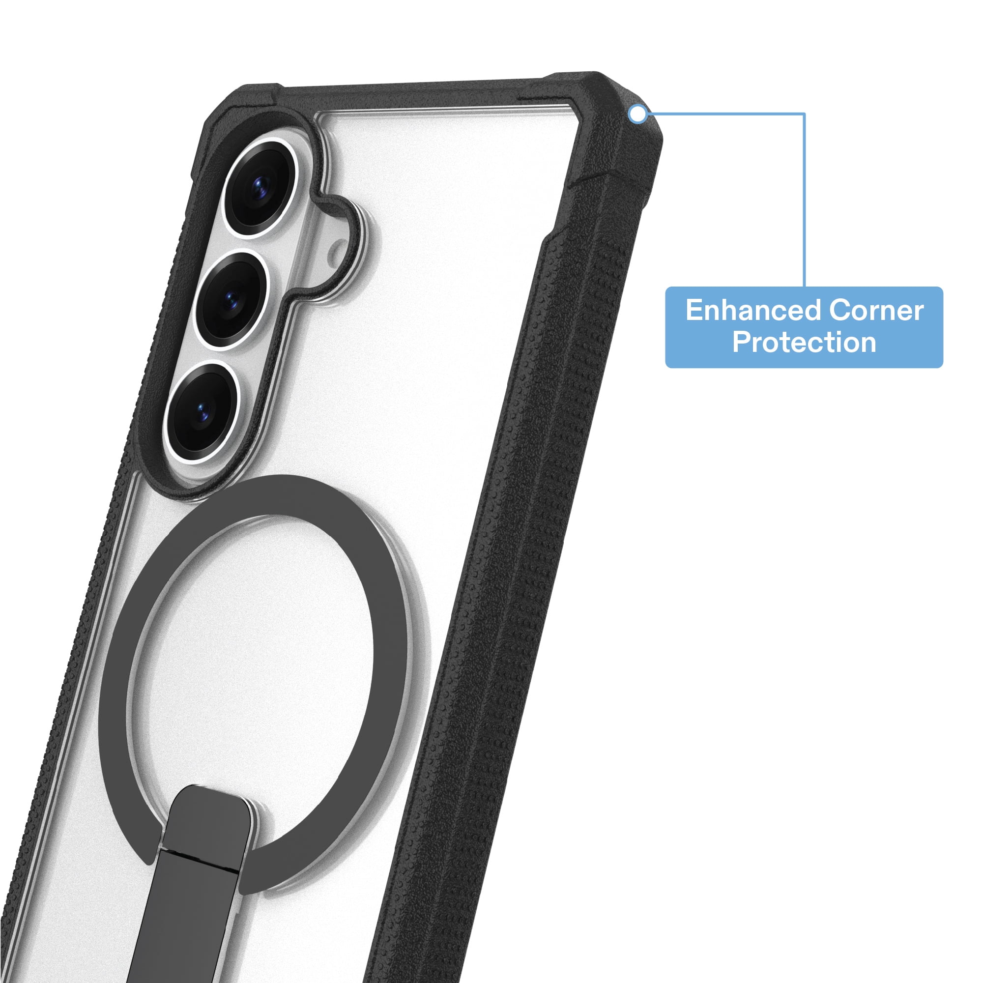 onn Magnetic Compatible Dual-Layer Phone Case with Kickstand for Samsung Galaxy S26+ - Black/Clear