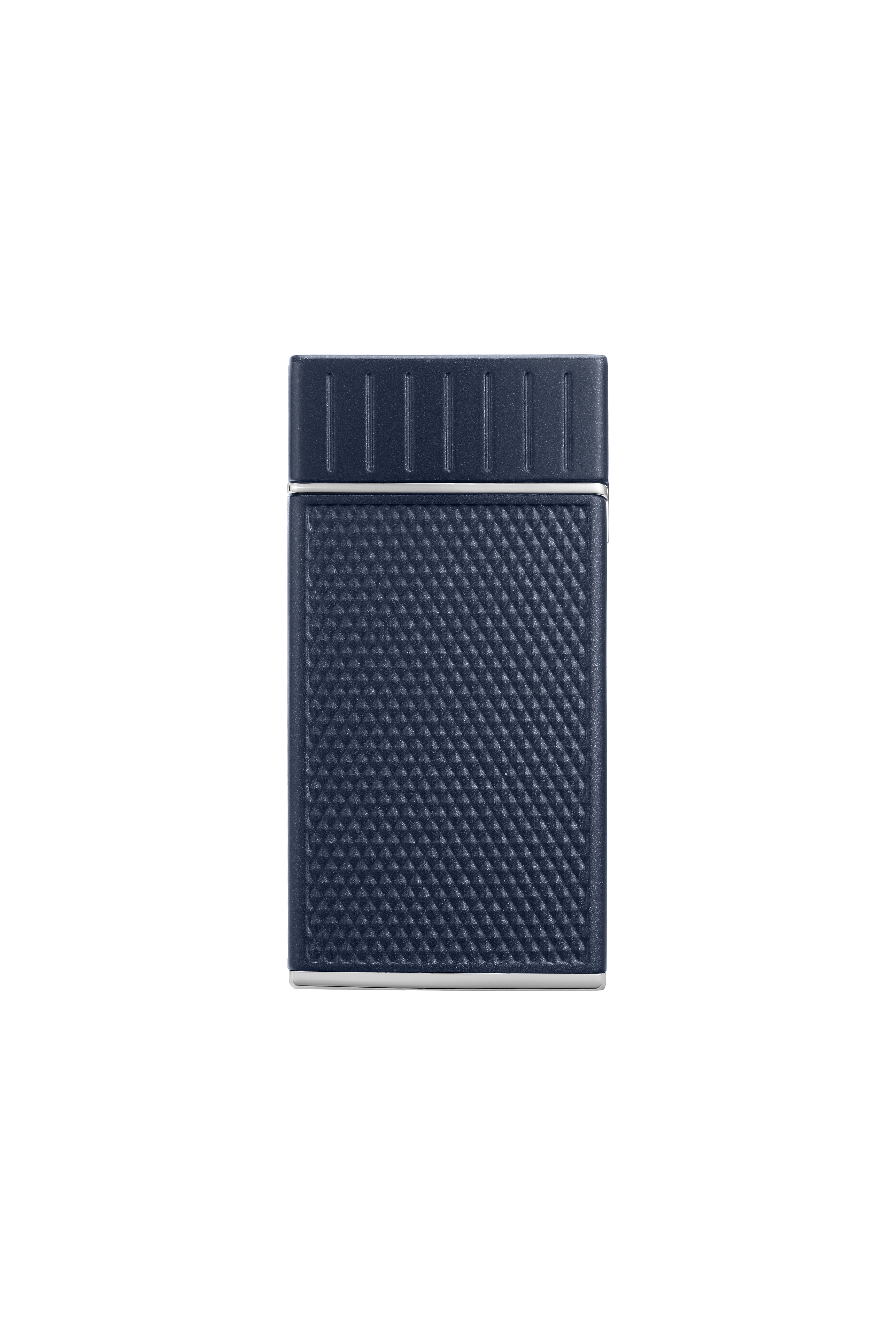 Colibri Julius Double Flame Butane Flint Cigar Lighter with Diamond-Pattern Case, Windproof & Refillable, Cigar Enthusiast's Choice with Blue Fuel Window and Adjustable Flame (Navy, Chrome)