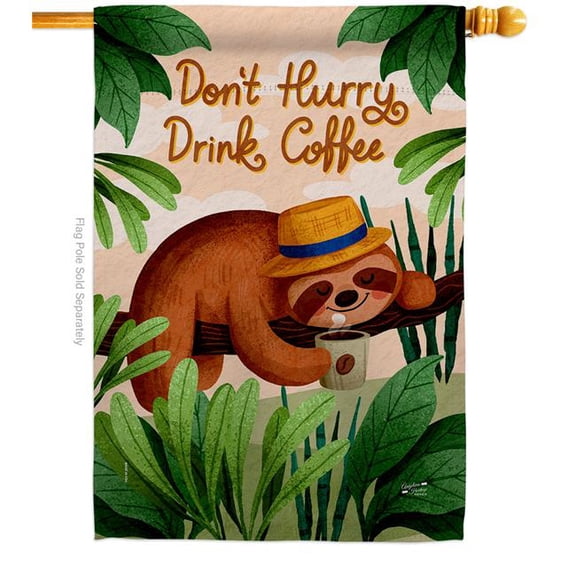 Angeleno Heritage H130310-BO Sloth Drink Coffee Animals Wildlife 28 x 40 in. Double-Sided Decorative Vertical House Flags for Decoration Banner Garden Yard Gift