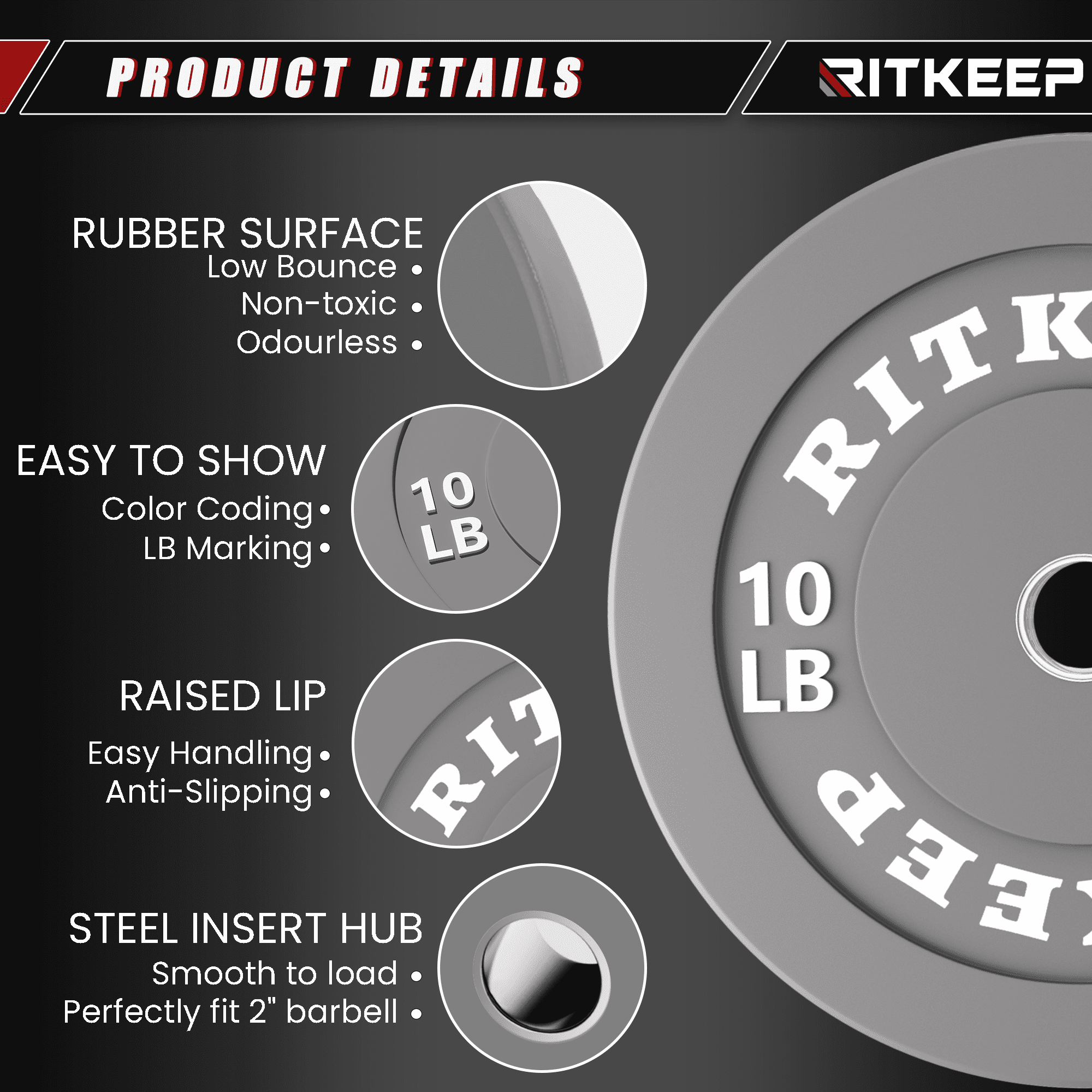 Ritkeep 2" Olympic Low Bounce Rubber Bumper Weight Plates for Home Gym