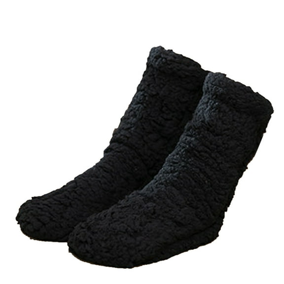 1 pair Non Slip/Skid Socks, Winter Fluffy Cozy Fleece Socks, Plush Thick Warm Floor Socks-Black