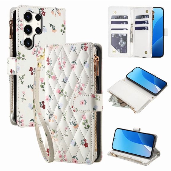 Tianyeda for Samsung Galaxy S25Ultra Case Wallet Card Holder Zipper Leather Flip Cover Crossbody Wrist Strap with Stand A1
