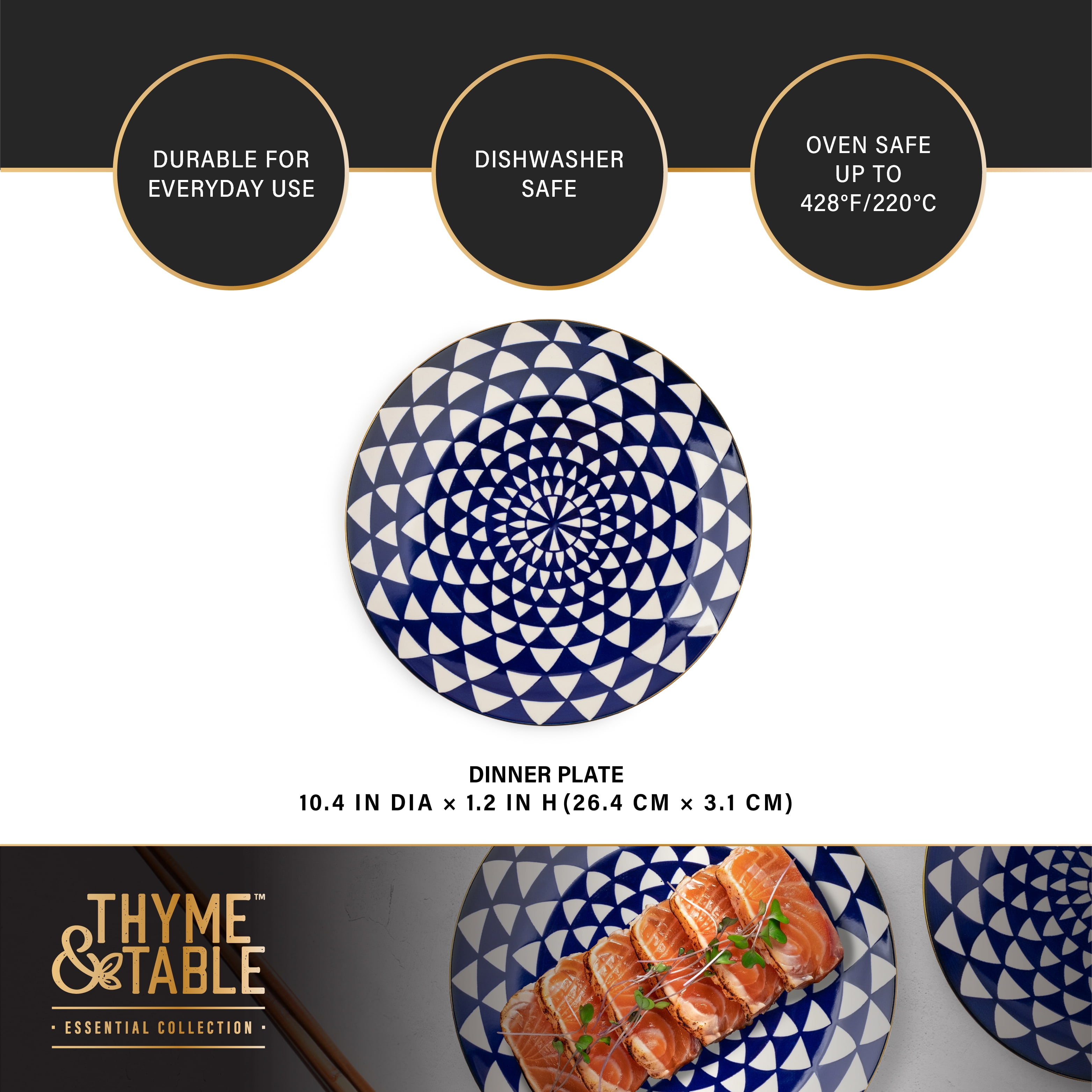 Thyme & Table Blue Medallion Stoneware Round Dinner Plate