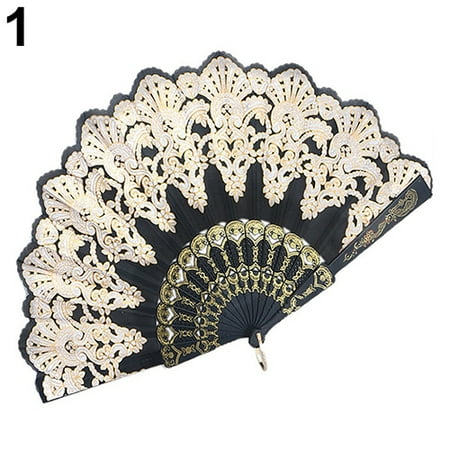 

YOZUMD Folding Fan Ethnic Style Dance Party Wedding Golden Tone Hand Held Flower Folding Fan