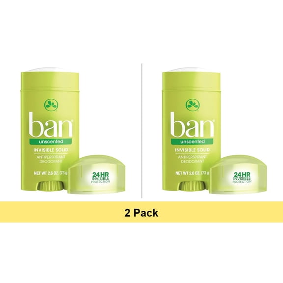 Ban Anti-Perspirant Deodorant Invisible Solid Unscented 2.60 oz - 2 Pack