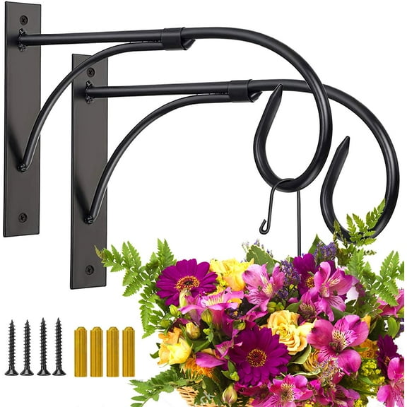 DENVDENCY Wall Mount Plant Hanging Bracket, 11-in Heavy Duty Rustic Decorative Metal Plant Hange(Black, Set of 2)