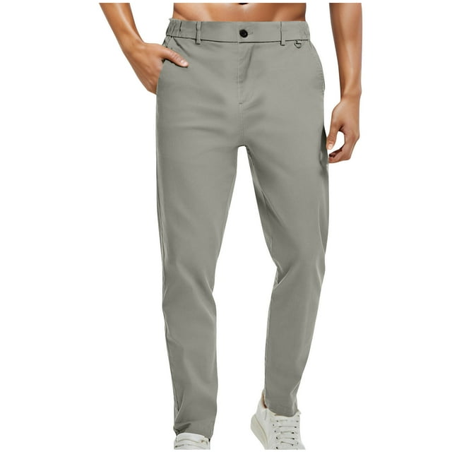Penkiiy Men's Chino Pants Pantalon Décontracté à Taille Extensible Fuselée avec Poches m Gris