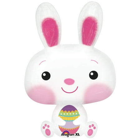 Anagram Easter Bunny With Egg Super Shape 32" Foil Balloon, White Pink Multi