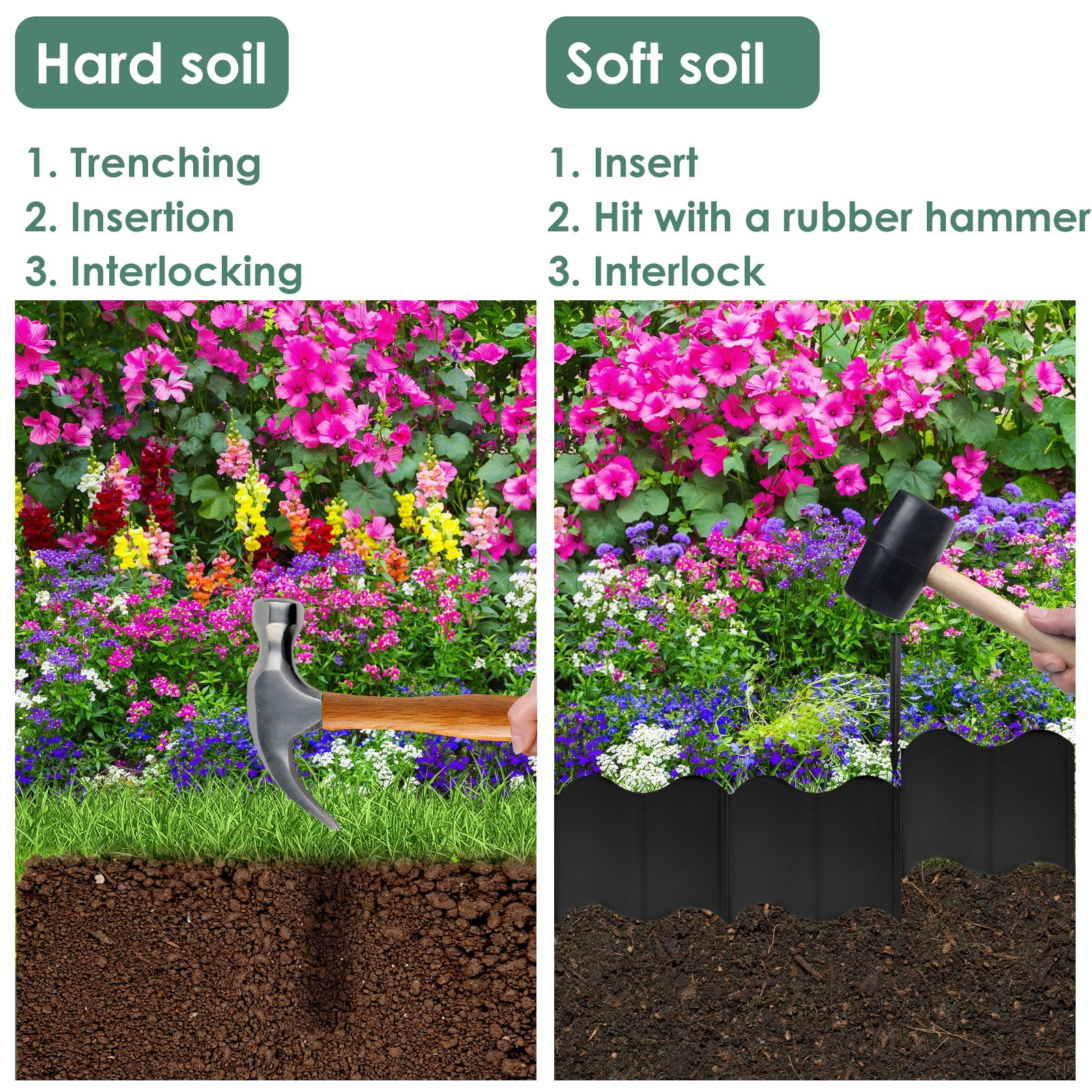 20PCS Lawn Gardens Fence Edgings Kit Easy to Install Versatile Edging Border No Dig Landscape Sturdy Gardens Landscape Edging Borders Stable Interlocking Landscaping Edging for Outdoor