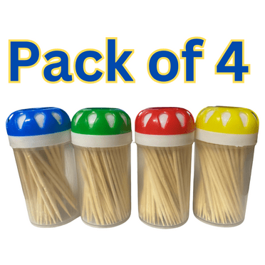 Party World Bamboo Toothpicks with Shakers, High-Quality Toothpicks, 130 Count Per Shaker, 4-Pack