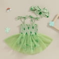 thumbnail image 5 of Douhoow Baby Girl Clover Jumpsuits 3M 6M 12M 18aM Green Shamrock Print Sleeveless Mesh Tulle Romper Dress with Headband, 5 of 9