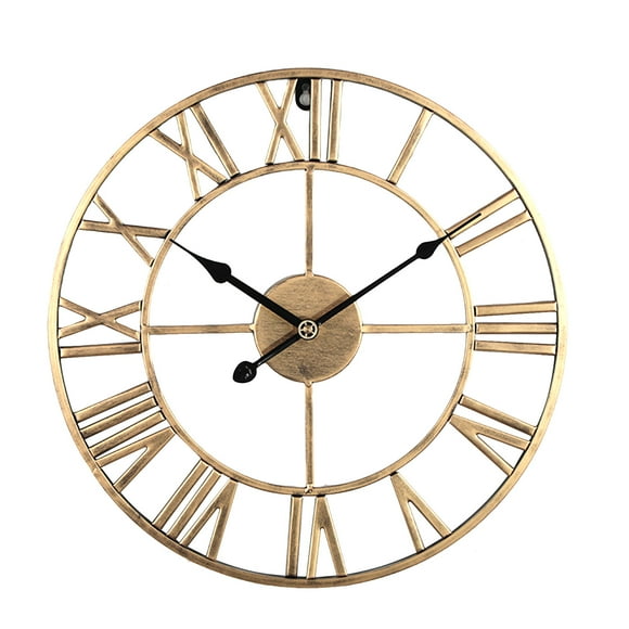European Style Block Watch Simple Living Room Retro Gold Black Pointer Wrought Iron Mute Digital Wall Clock Decoration