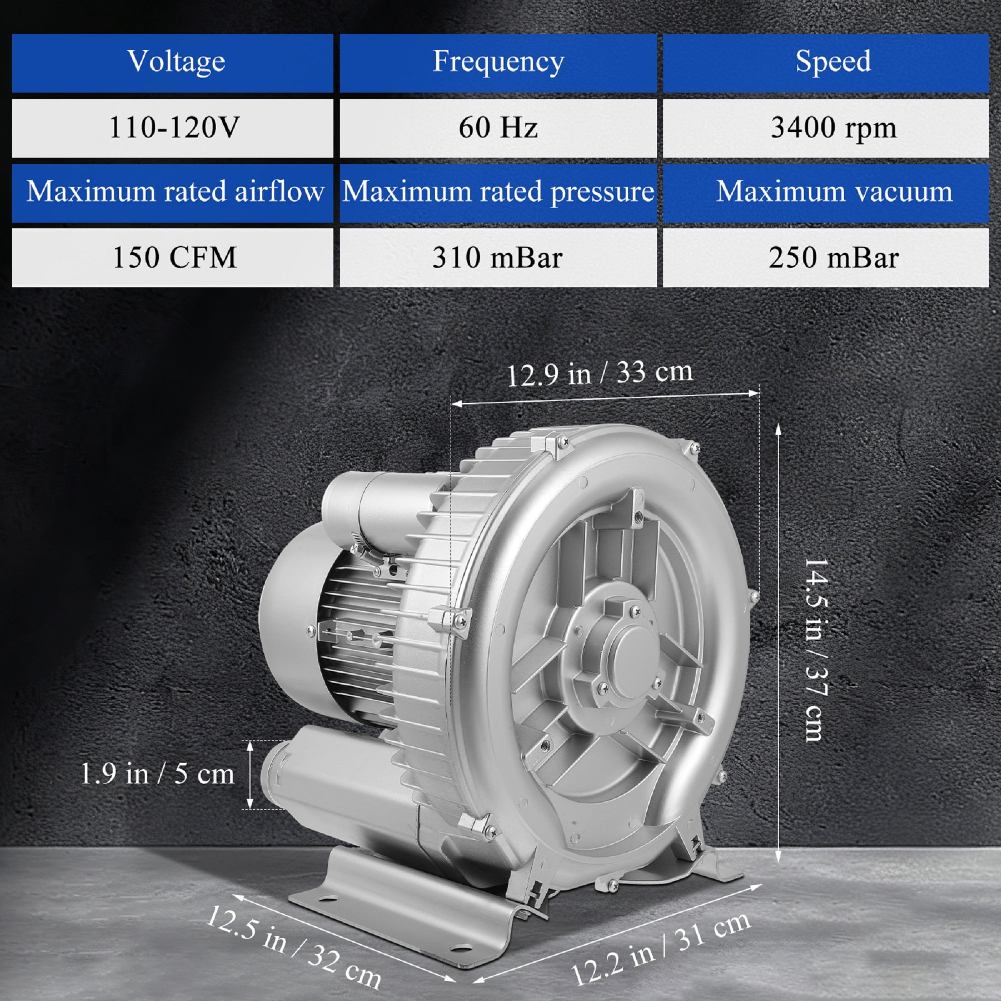 1800W Blower for Aquarium Hydroponics Pond, Electric Air Pump, 2.41HP