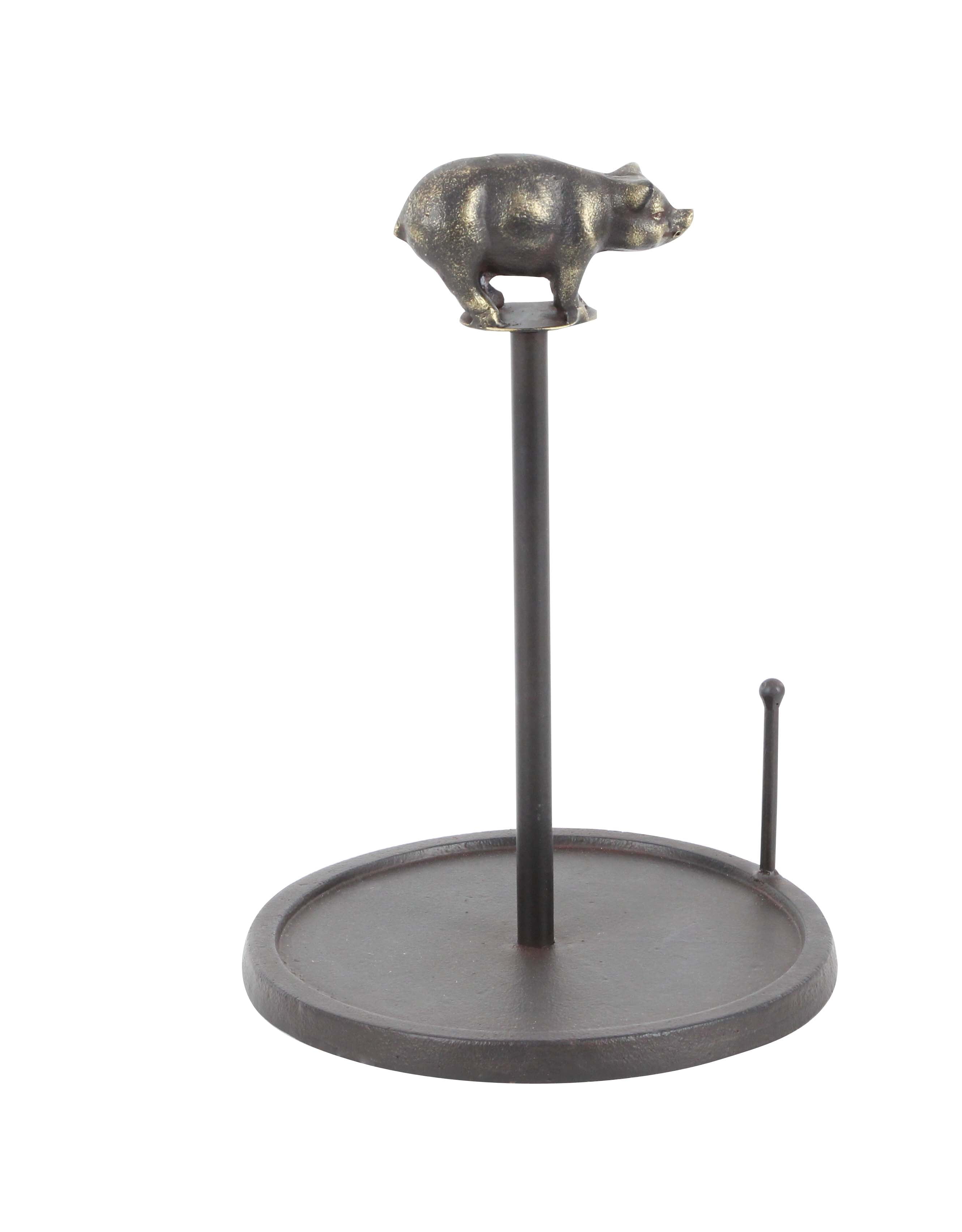 Decmode 14 Inch Farmhouse Iron Pig Paper Towel Holder, Gray