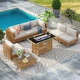 thumbnail image 5 of Harper & Bright Designs Rattan Outdoor Patio Modular Sectional Sofa, Wicker Conversation Set with 60, 000 BTU 43 Inch Rectangle Propane Fire Pit for Garden Backyard, Beige, Orange, 5 of 18