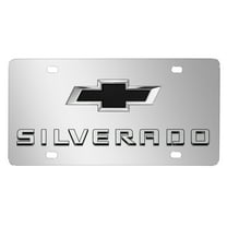 Chevrolet Silverado Black Bowtie 3D Dual Logo Mirror Chrome Stainless Steel License Plate