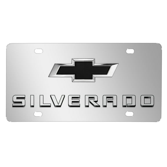 Chevrolet Silverado Black Bowtie 3D Dual Logo Mirror Chrome Stainless Steel License Plate