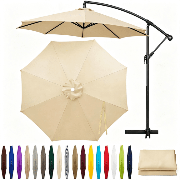 AOMRCOL Patio Umbrella Replacement Canopy for 8 Ribs,Cream White Offset Umbrella Replacement Canopy Fade-Resistant & Vented,Cream Waterproof Outdoor Cantilever Offset Parasol Cover