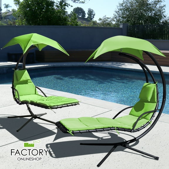 Geniqua 2X Hanging Lounge Chaise Hammock Chair Outdoor Patio Canopy Sun Shade [Green]