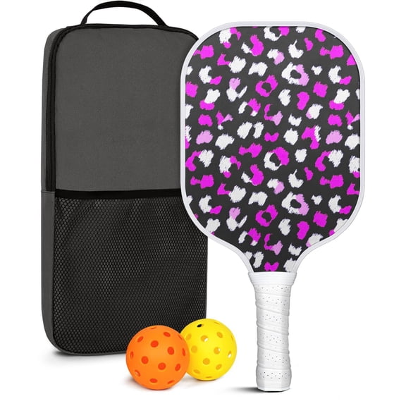 Pickleball Paddles Set Of 1, Fiberglass Surface, Animal, Leopard Print, 1 Paddle, 2 Balls & Bag
