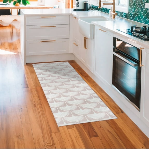 My Magic Carpet 2.5'x7' Machine Washable Non-Slip Kitchen Hallway Runner Rug, Bird Flock Petal Pink