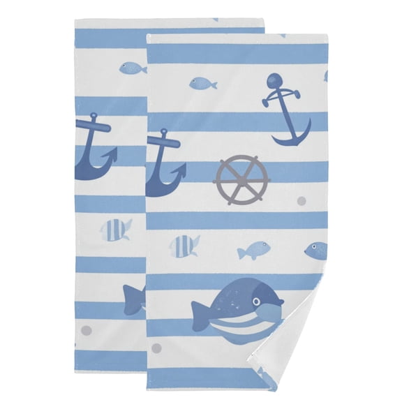 Blue Stripes Fishes Kellges Cute Hand Towel Absorbent Bath Towels for Bathroom Sports Gym 28" x 14" Set of 2