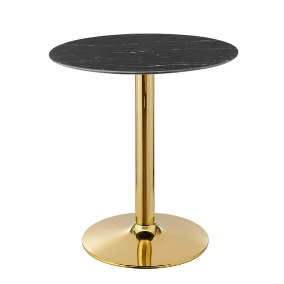 28 inch Dining Table, Round, Black Gold, Artificial Marble, Metal Steel, Modern Contemporary, Mid Century Kitchen Room Cafe Bistro Restaurant Hospitality