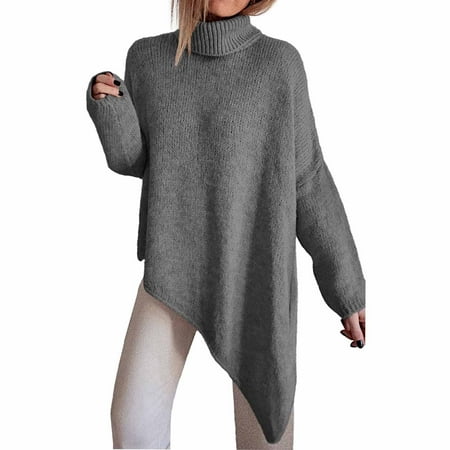 

ZIZOCWA Women Swweater Asymmetrical Turtleneck Lrregular High Neck Sweater Women S Autumn And Winter Solid Color Drop Shoulder Long Sleeved Knit Sweater Trendy Maternity Clothes