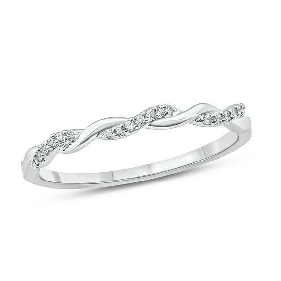 Cali Trove, 1/20cttw Diamond Stackable Ring for Women in 10k White Gold, Women's Diamond Twist Anniversary Band, Women's White Gold Stacking Anniversary Ring with Diamond Accent
