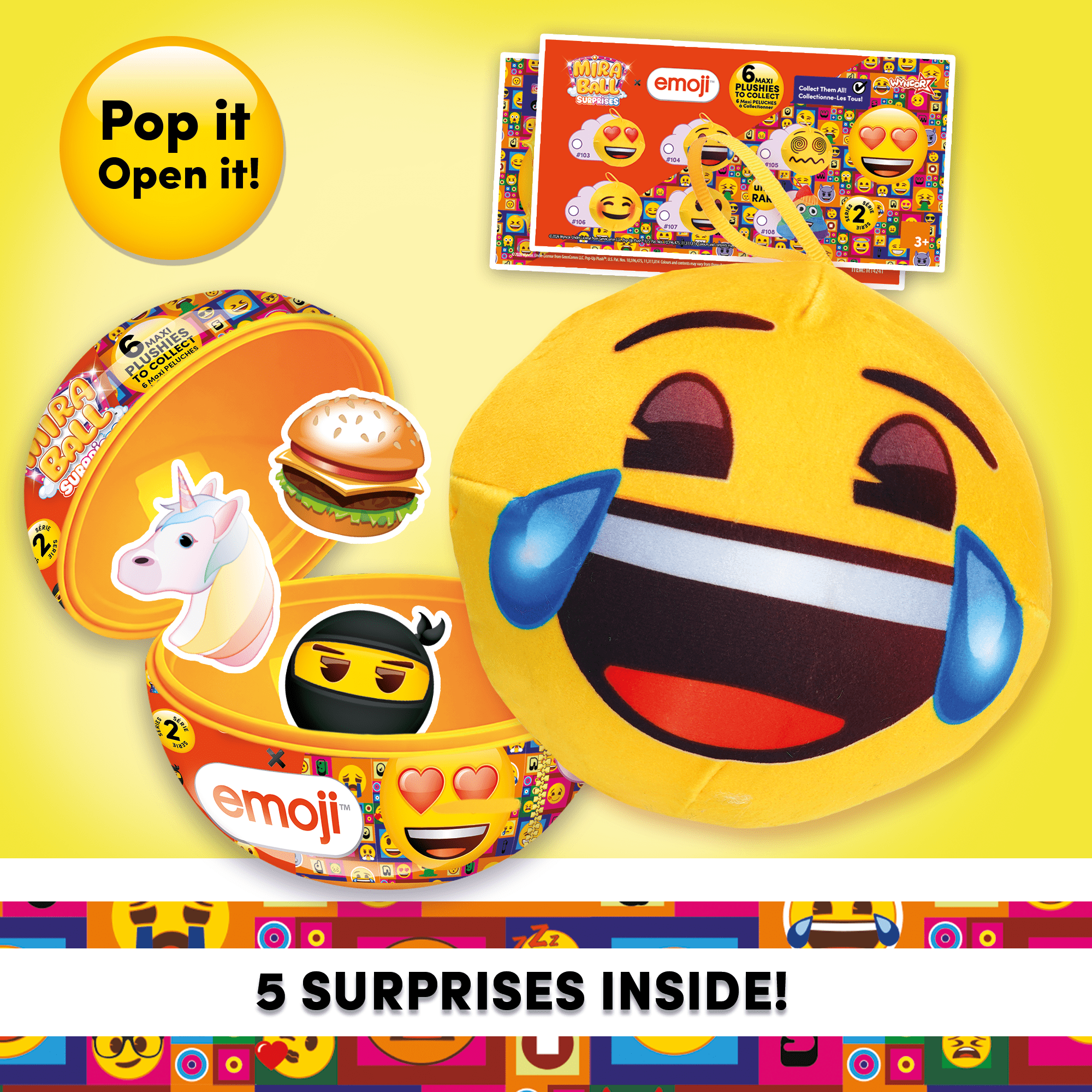 Miraball Surprises Emoji - Pack of 3, Blind Capsule Toys with Expandable Memory Foam Plush & Stickers - Fun Mystery Plush Balls for Kids Collectible Toy Surprises, Party Favors, Gifting