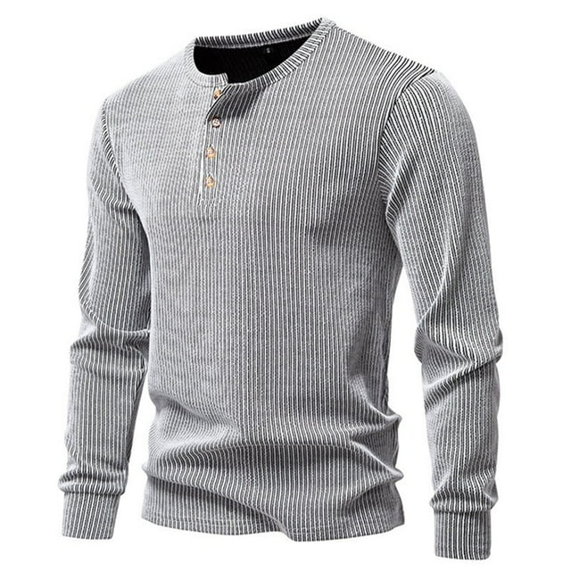 pstuiky camisa de manga larga para hombre, Suéter informal de manga larga con cuello redondo y medio botón para hombre, de color liso y moderno camisetas de hombre s