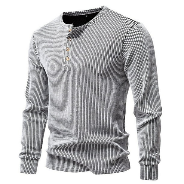 pstuiky camisa de manga larga para hombre, Suéter informal de manga larga con cuello redondo y medio botón para hombre, de color liso y moderno camisetas de hombre s