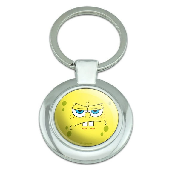 Spongebob Angry Face Keychain Classy Round Chrome Plated Metal