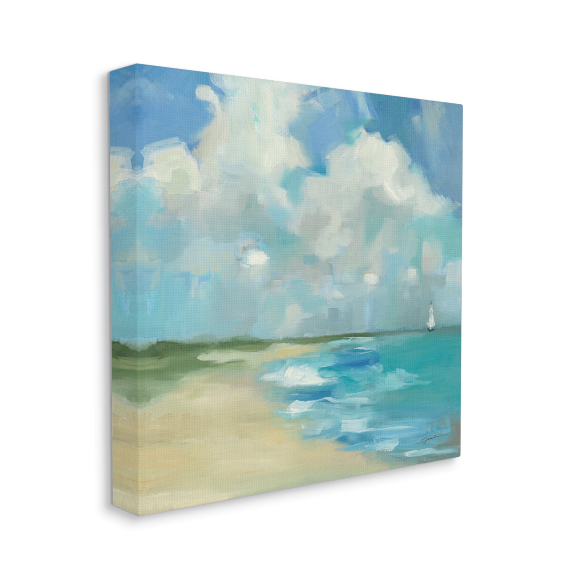Stupell Industries Cloudy Beach Scenery Nature Painting Gallery Wrapped Canvas Print Wall Art, 17 x 17