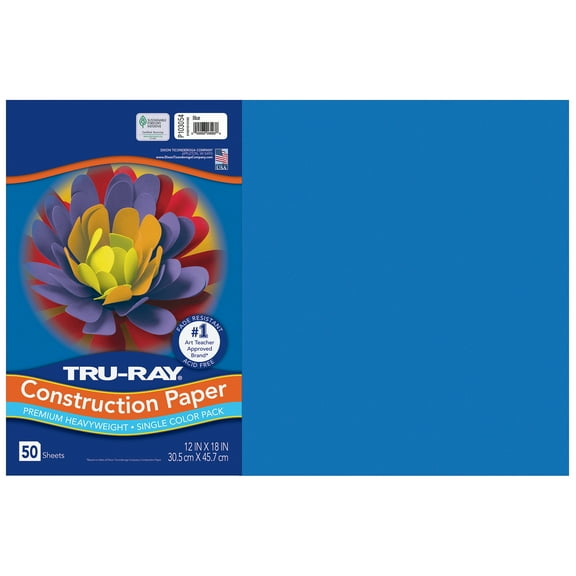 Tru-Ray Construction Paper, Heavyweight, Blue, 12" x 18", 50 Sheets