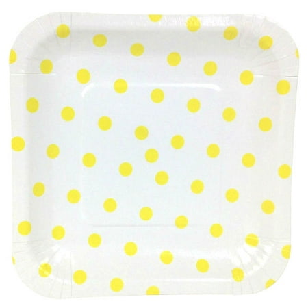 Just Artifacts Square Party Paper Plates (7.25in 12pcs) Lemon Yellow Polka (The Best Lemon Squares)