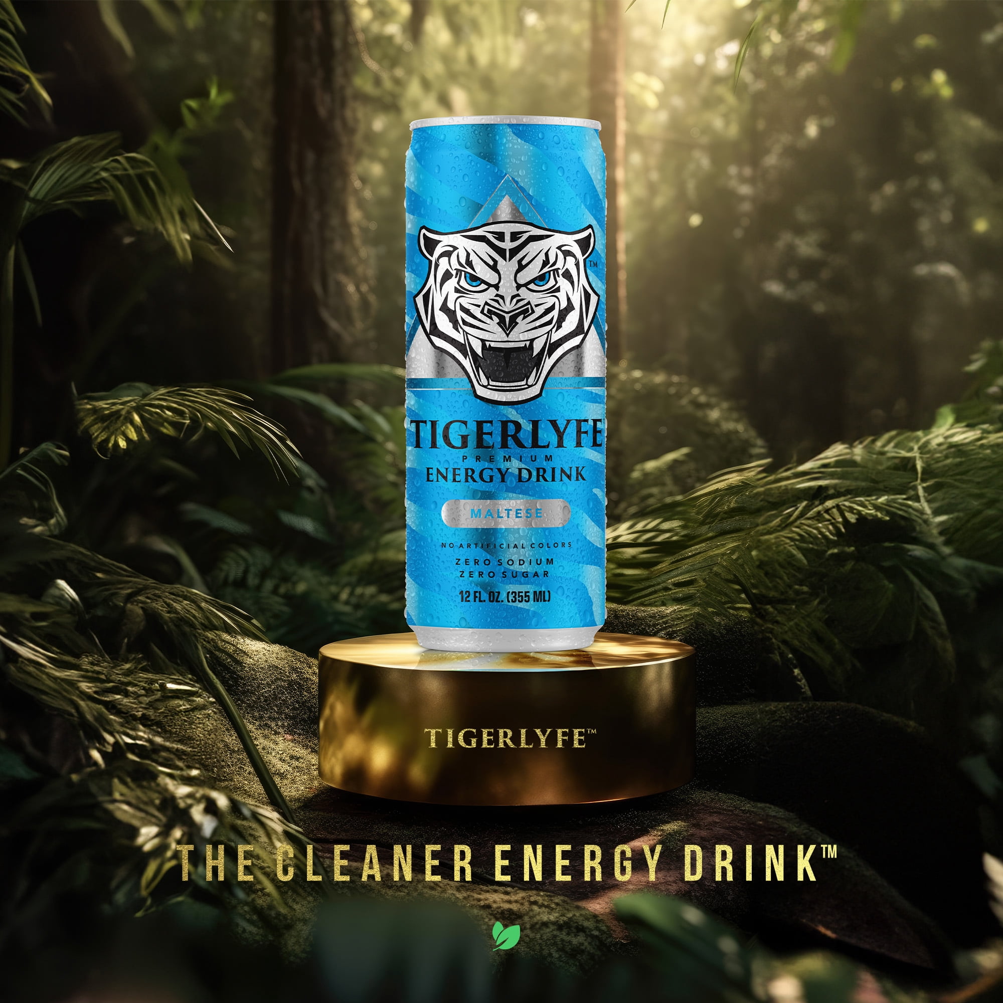TIGERLYFE Sugar-Free Energy Drink 12-Pack, Zero Calorie & Carb, 12oz Slim Cans with B Vitamins & Electrolytes for Energy Boost & Hydration (Maltese)