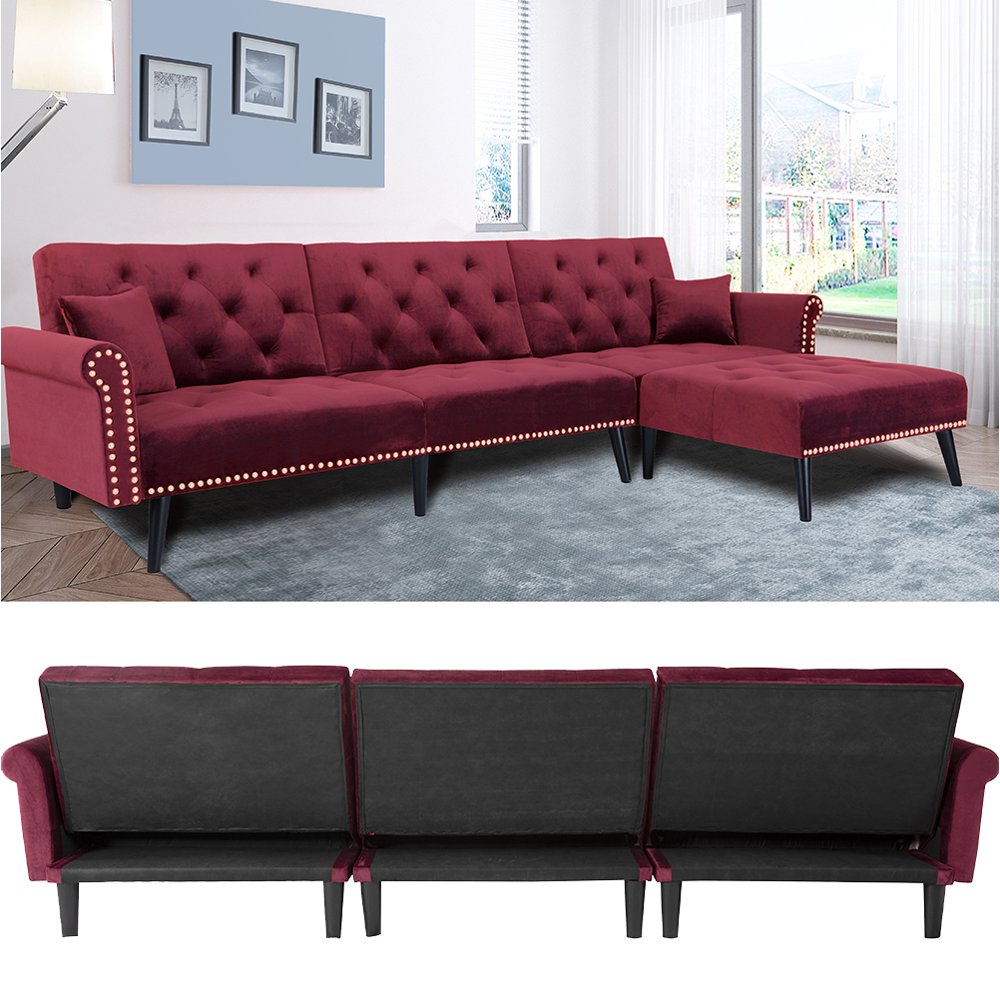 Lshaped Sofa Bed Set Atmospheric Elegant Home Sleeper Sofa Wine red