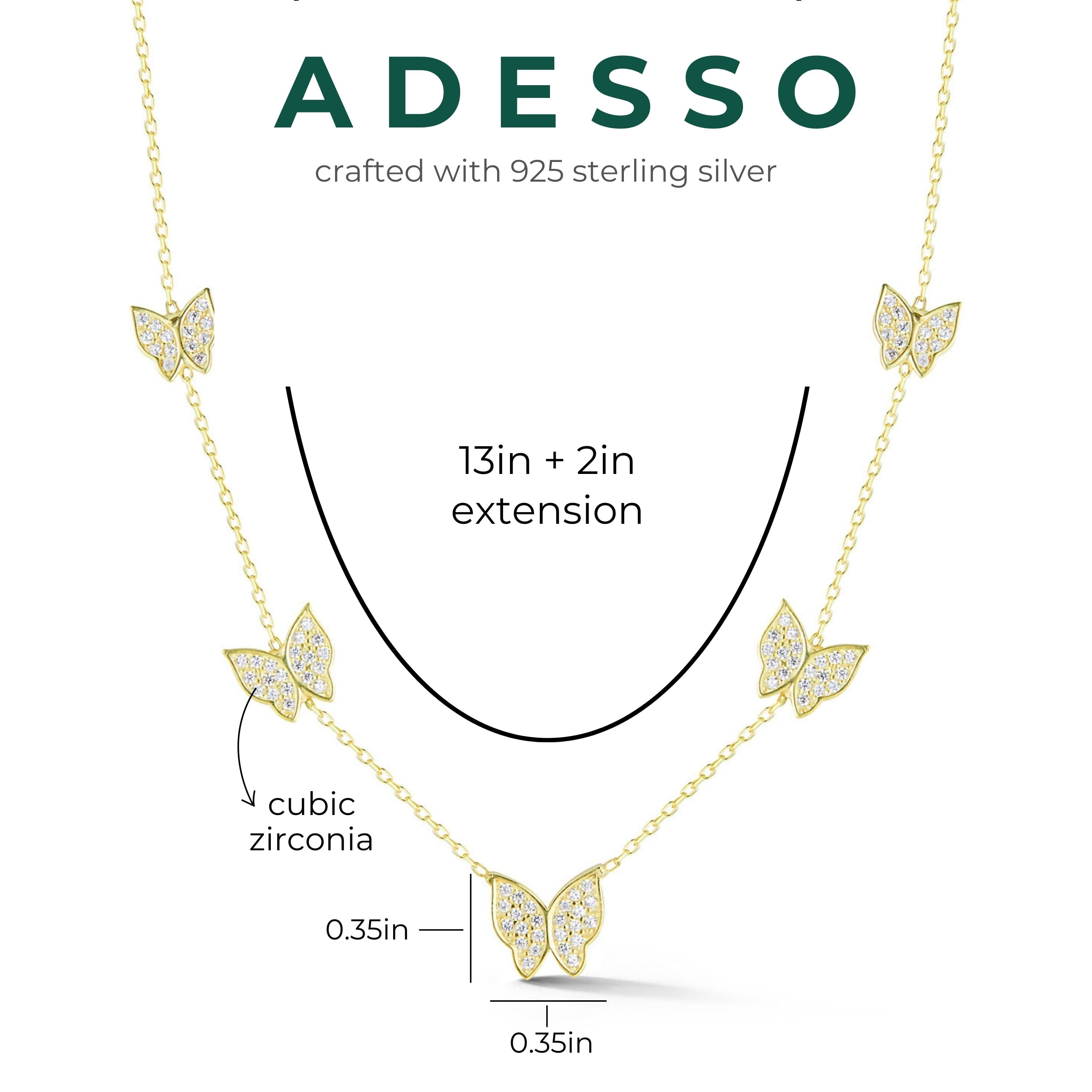 Adesso Milano Jewelry Sterling Silver Dainty Butterfly Necklace for Women, Gold, 13"