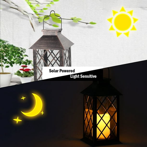 Lanterne solaire, lanterne solaire avec effet de lumière bougies, lampe  solaire pour la décoration de jardin extérieur Lanterne solaire de jardin  en optique bougie [classe énergétique A +] 