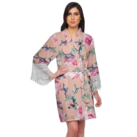 Moomaya Printed Short Robes For Women Cotton Robes For Women With Lace Trim