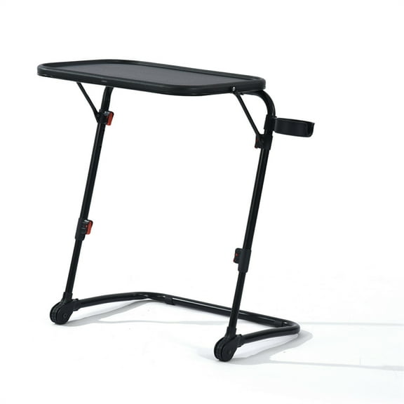 Homy Casa Black Steel Adjustable Folding Over-Bed Desk Table with Cup Holder