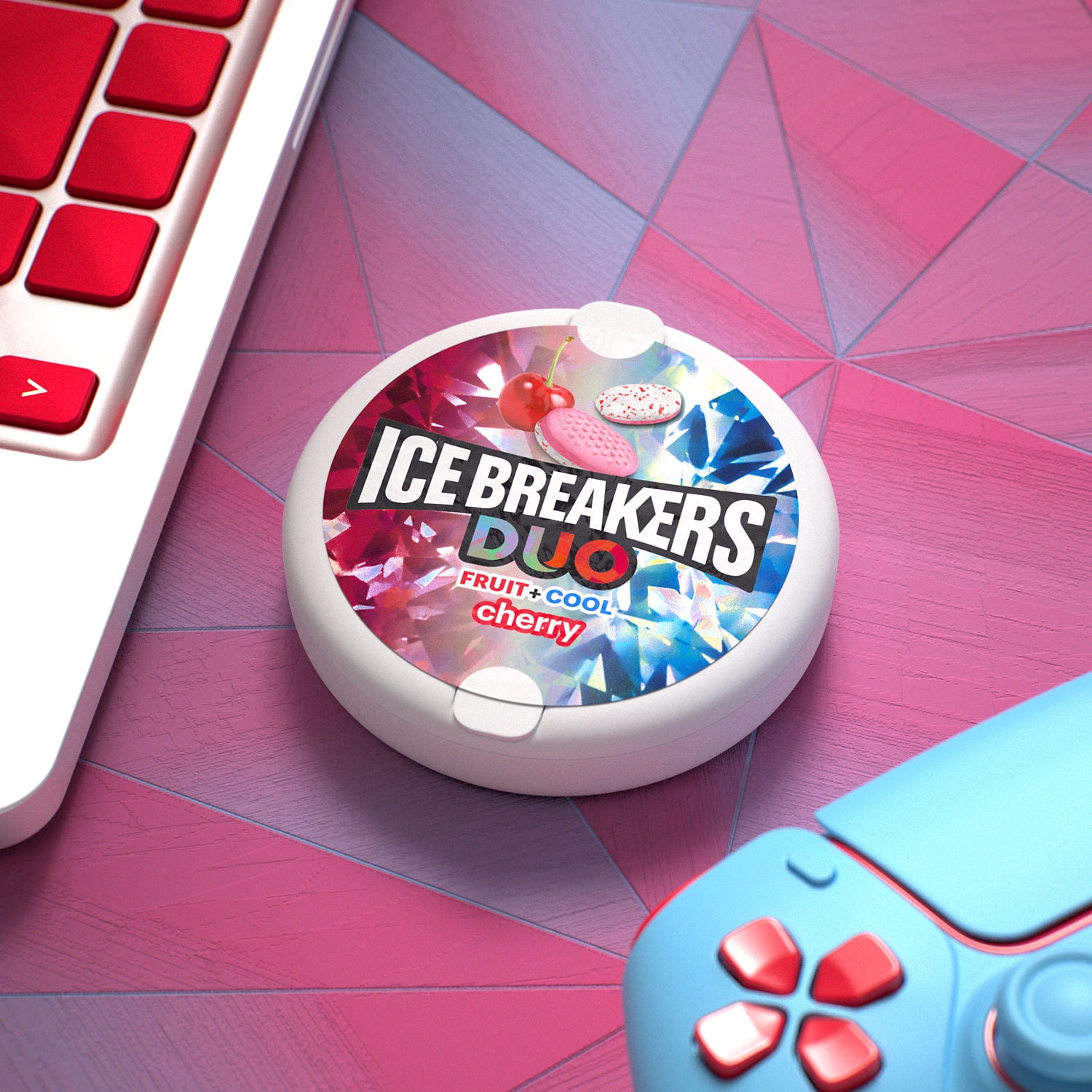 Ice Breakers Duo Fruit Plus Cool Cherry Sugar Free Mints, Tin 1.3 oz