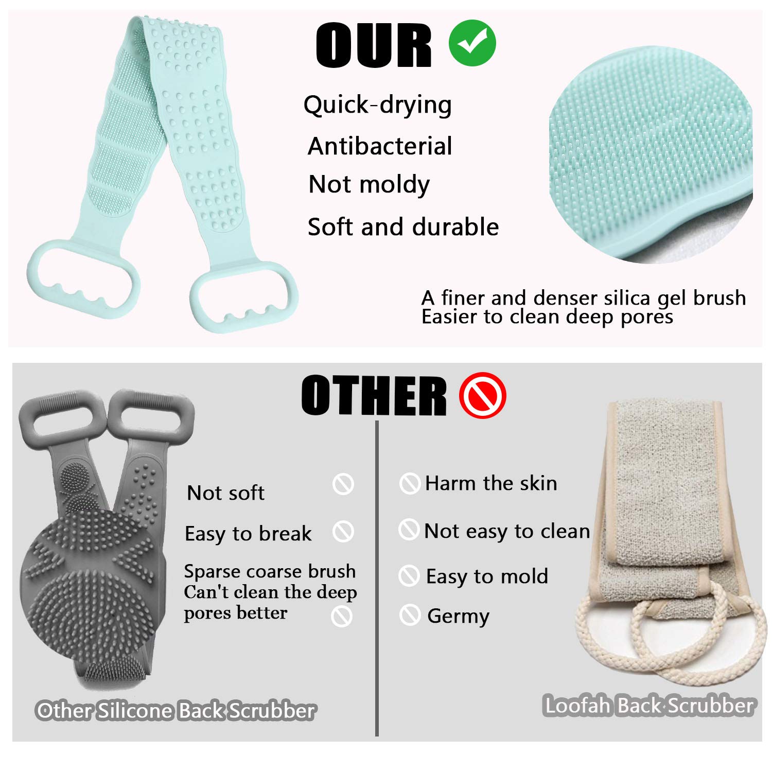 Silicone Bath Body Brush Exfoliating Long Double Side Silicone Body Back Scrubber Strong Rub Back Mud Silica Gel Bath Towel Easy To Clean Telescopic Flexibility For Women And Teenagers Gray Walmart Com