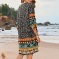 thumbnail image 6 of Women's Casual Summer Dress Boho V Neck 3/4 Sleeve Babydoll Floral Print Flowy Side Split Beach Dress B-Black, 6 of 9