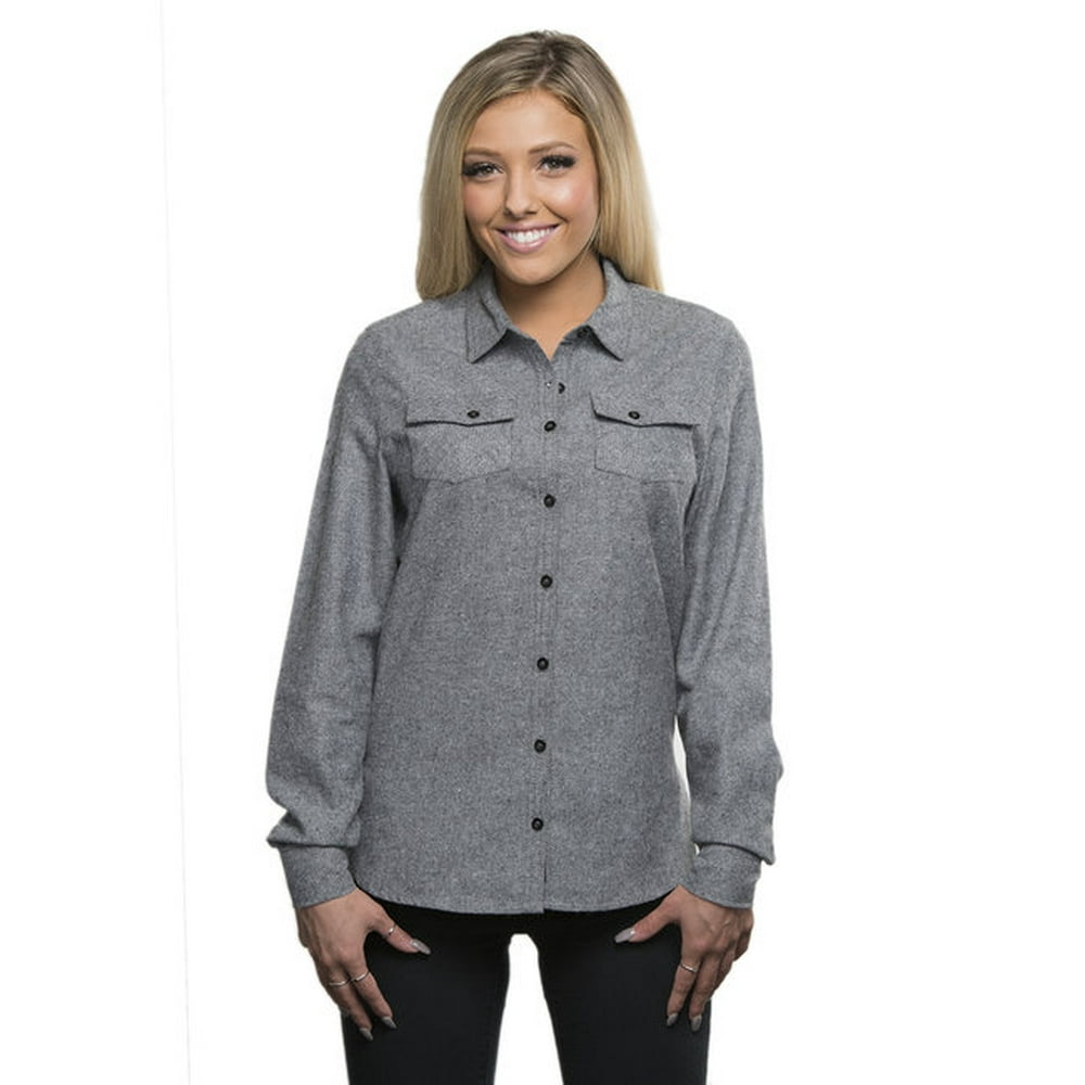BURNSIDE - Ladies' Solid Flannel Shirt - HEATHER GREY - M - Walmart.com 
